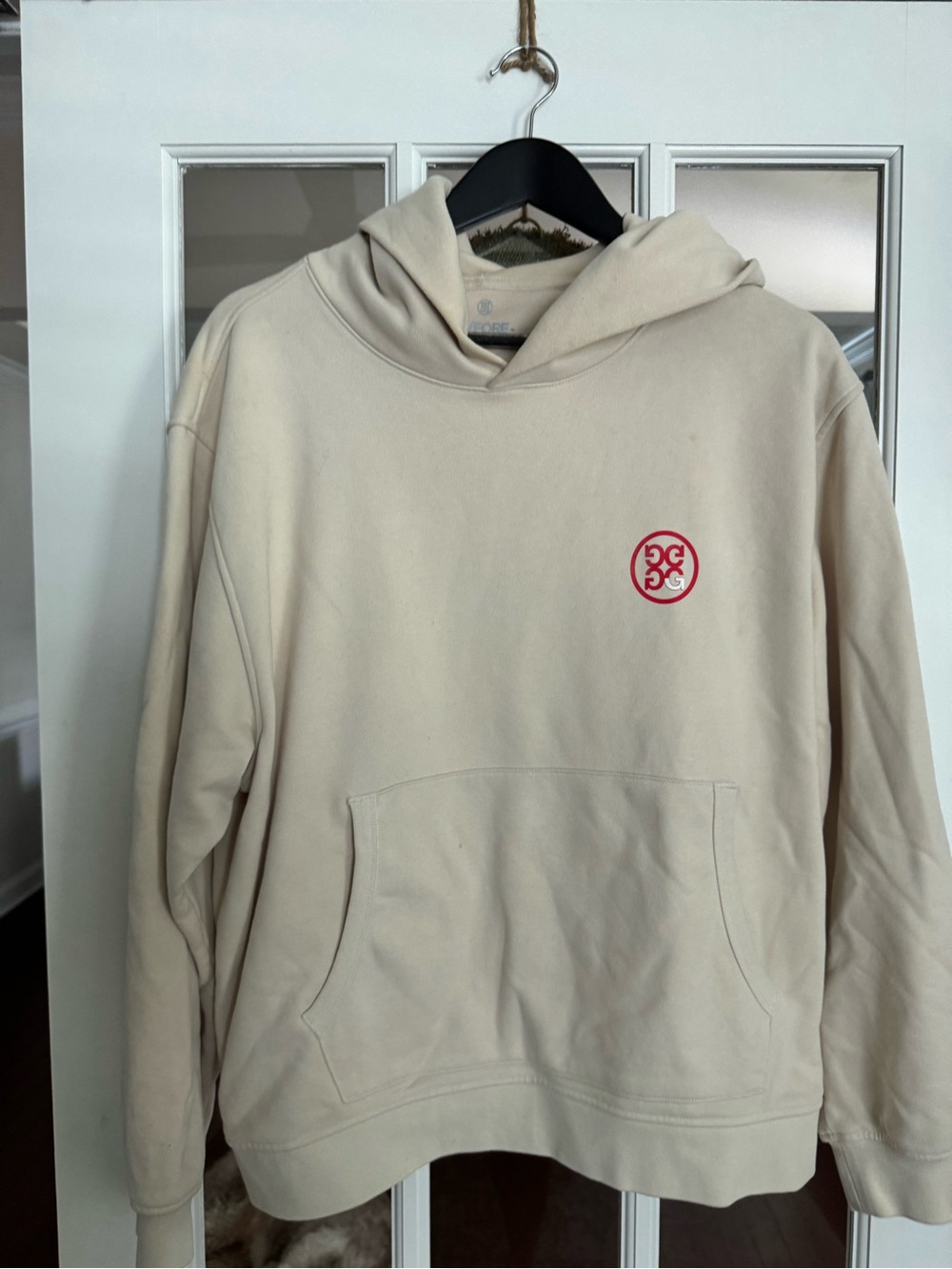 G/FORE Cream Hoodie with Red Chest Logo